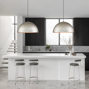 LightFixturesUSA-1-Light Antique Oversized Hammered Dome Pendant Light-Chandelier-Antique Silver-