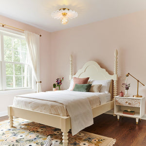 LightFixturesUSA-1-Light Creamy Ceramic Shade Semi Flush Mount-Ceiling Light-Brass-