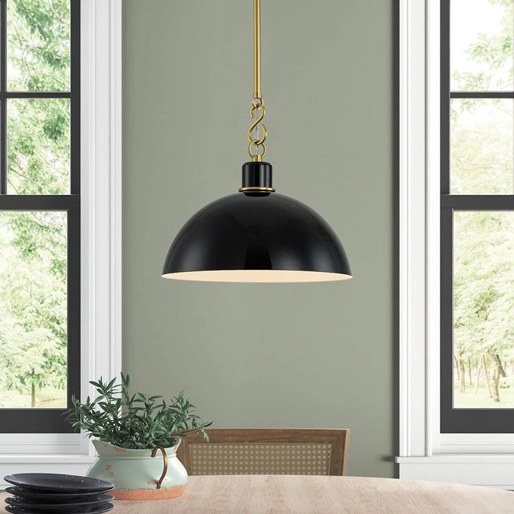 LightFixturesUSA-1-Light Danish Kitchen Dome Pendant Light - Black White-Pendant Light-Black-