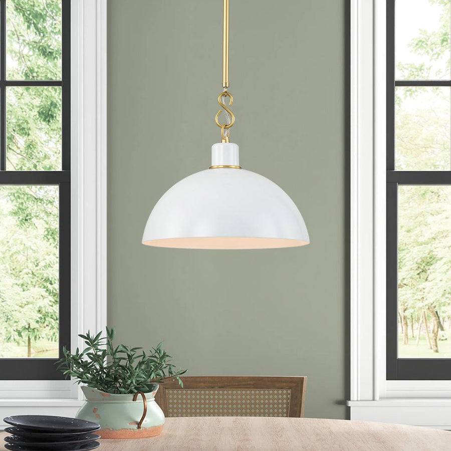 LightFixturesUSA-1-Light Danish Kitchen Dome Pendant Light - Black White-Pendant Light-White-