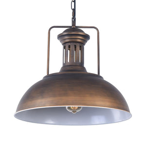 LightFixturesUSA-1-Light Industrial Dome Pendant Light-Pendant Light-Brushed Rubbed Brass-
