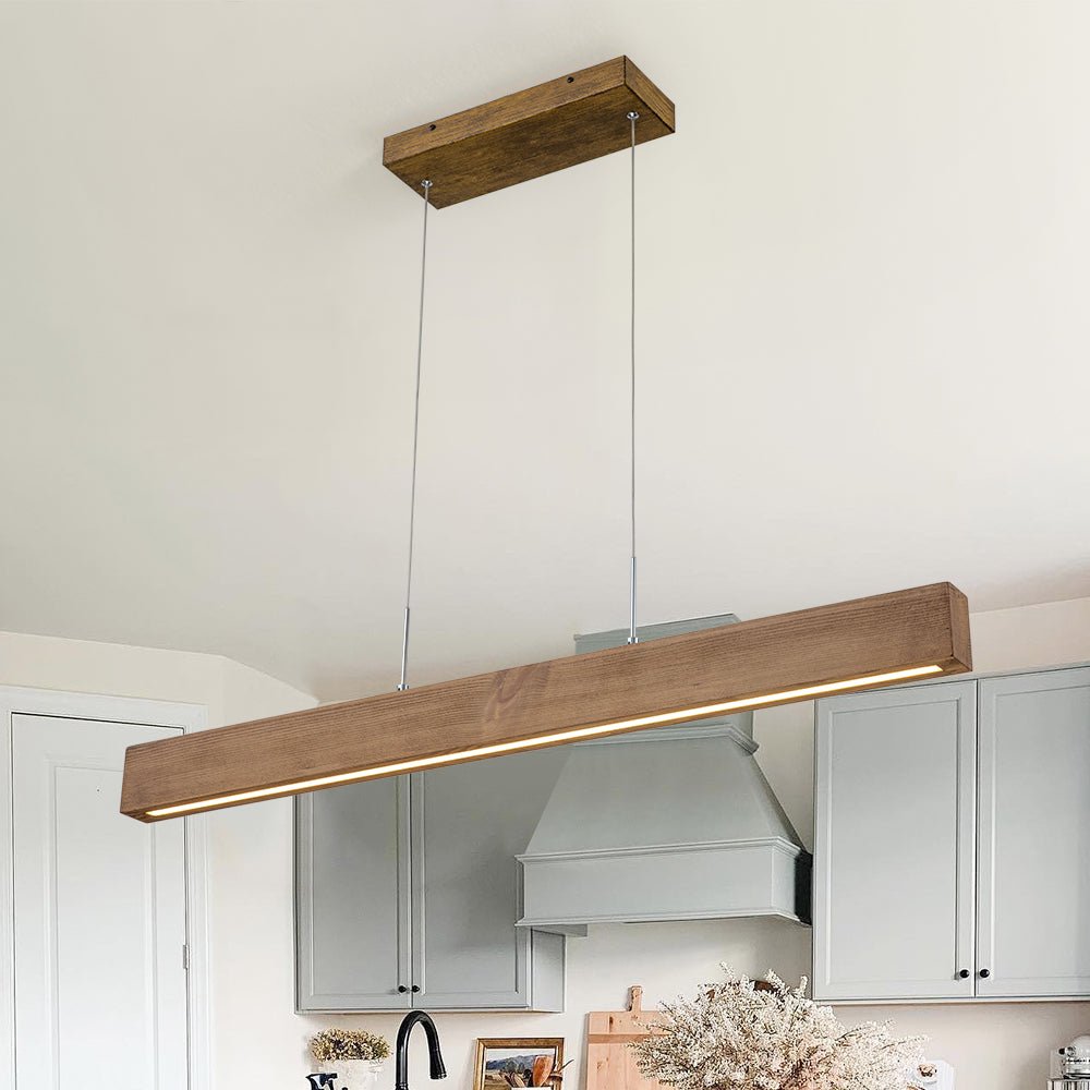 Linear wood store chandelier