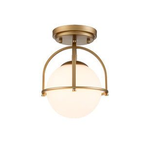 LightFixturesUSA-1-Light Opal Glass Sphere Semi-Flush Mount-Ceiling Light-Black-