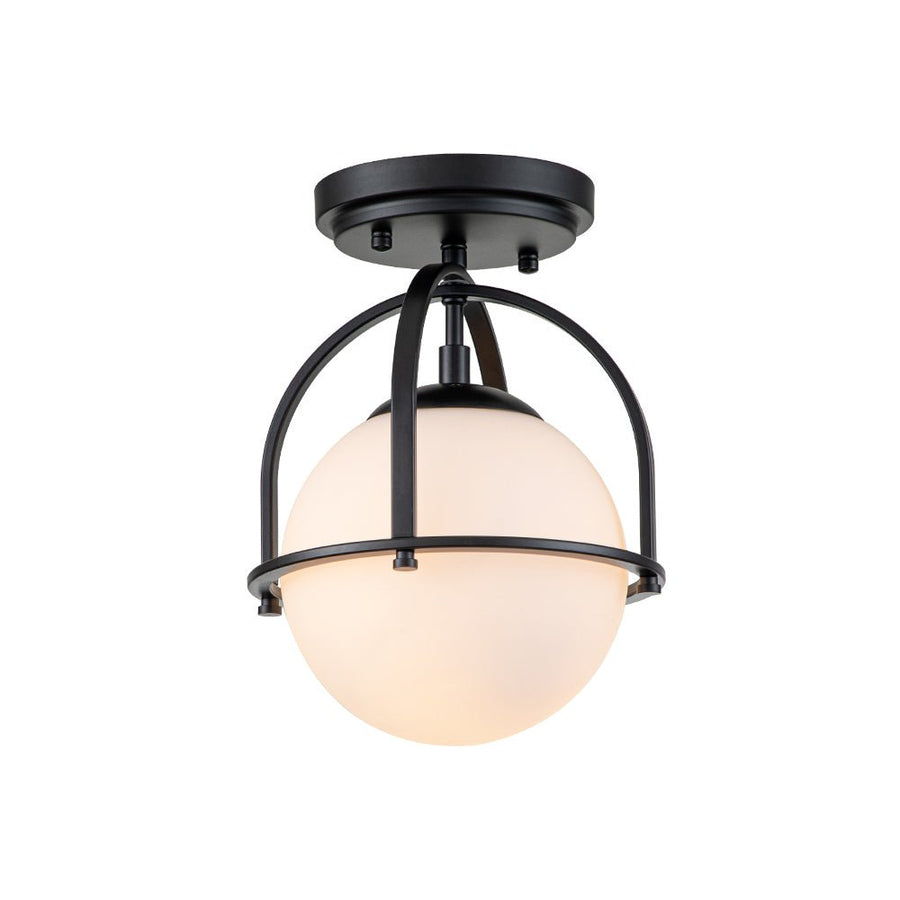 LightFixturesUSA-1-Light Opal Glass Sphere Semi-Flush Mount-Ceiling Light-Black-