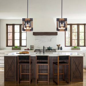 LightFixturesUSA-1-Light Square Wood Pendant Light-Pendant Light--