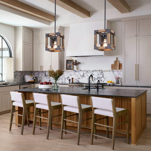 LightFixturesUSA-1-Light Square Wood Pendant Light-Pendant Light--