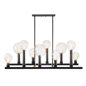 LightFixturesUSA-10-Light Clear Glass Bubble Linear Chandelier-Chandelier-Black (Pre-order)-