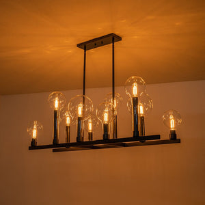 LightFixturesUSA-10-Light Clear Glass Bubble Linear Chandelier-Chandelier-Black (Pre-order)-