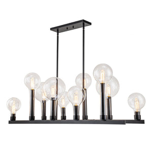 LightFixturesUSA-10-Light Clear Glass Bubble Linear Chandelier-Chandelier-Black (Pre-order)-