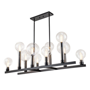 LightFixturesUSA-10-Light Clear Glass Bubble Linear Chandelier-Chandelier-Black (Pre-order)-