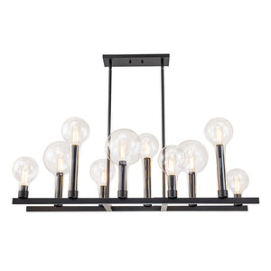 LightFixturesUSA-10-Light Clear Glass Bubble Linear Chandelier-Chandelier-Black (Pre-order)-
