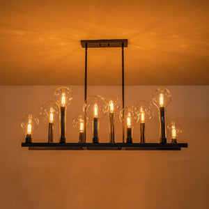 LightFixturesUSA-10-Light Clear Glass Bubble Linear Chandelier-Chandelier-Black (Pre-order)-