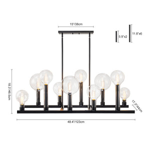 LightFixturesUSA-10-Light Clear Glass Bubble Linear Chandelier-Chandelier-Black (Pre-order)-