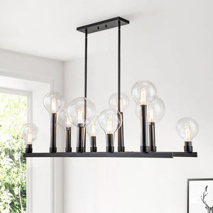 LightFixturesUSA-10-Light Clear Glass Bubble Linear Chandelier-Chandelier-Black (Pre-order)-