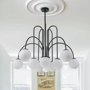 LightFixturesUSA-10-Light Frosted Glass Globe Bubble Chandelier-Chandelier-Black-