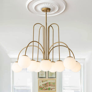 LightFixturesUSA-10-Light Frosted Glass Globe Bubble Chandelier-Chandelier-Brass-