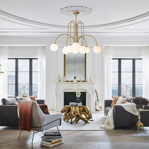 LightFixturesUSA-10-Light Frosted Glass Globe Bubble Chandelier-Chandelier-Brass-