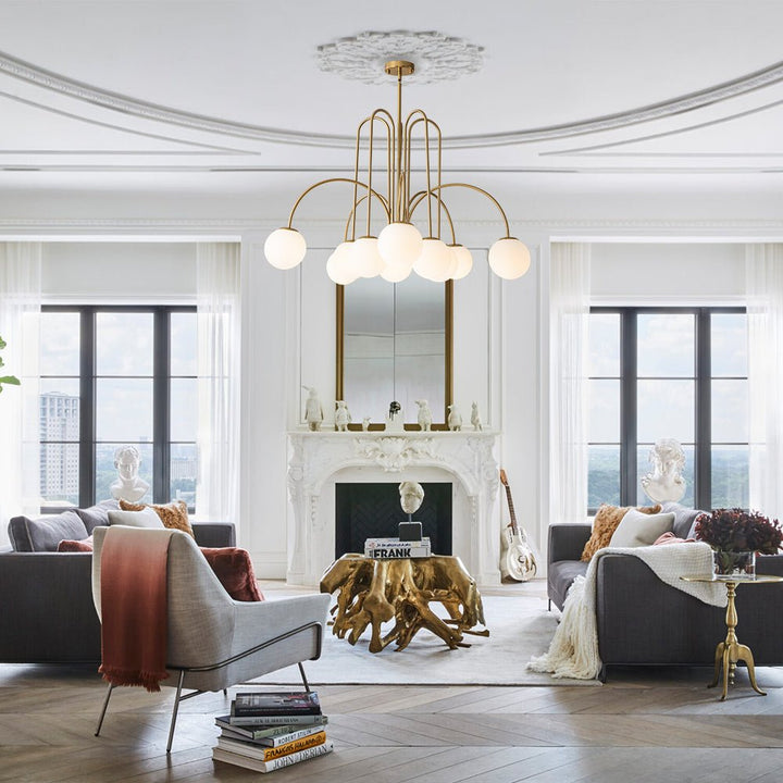 10-Light Frosted Glass Globe Bubble Chandelier Modern LightFixturesUSA