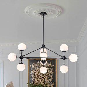 LightFixturesUSA-10-Light Frosted Glass Globe Geometric Chandelier-Chandelier-Black-10-Lt