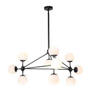 LightFixturesUSA-10-Light Frosted Glass Globe Geometric Chandelier-Chandelier-Black-10-Lt