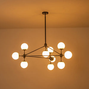 LightFixturesUSA-10-Light Frosted Glass Globe Geometric Chandelier-Chandelier-Black-10-Lt