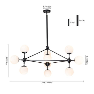 LightFixturesUSA-10-Light Frosted Glass Globe Geometric Chandelier-Chandelier-Black-10-Lt