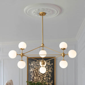 LightFixturesUSA-10-Light Frosted Glass Globe Geometric Chandelier-Chandelier-Brass-10-Lt