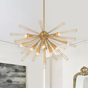 LightFixturesUSA-10-Light Geometric Sputnik Sunburst Chandelier-Chandelier-Brass-
