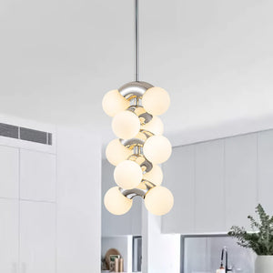 LightFixturesUSA-10-Light Pearl Tiered Milky Glass Globe Pendant Light-Pendant Light-10-Lt-Chrome