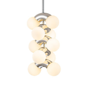 LightFixturesUSA-10-Light Pearl Tiered Milky Glass Globe Pendant Light-Pendant Light-10-Lt-Chrome