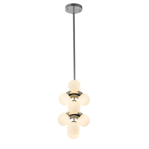 LightFixturesUSA-10-Light Pearl Tiered Milky Glass Globe Pendant Light-Pendant Light-10-Lt-Chrome
