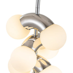 LightFixturesUSA-10-Light Pearl Tiered Milky Glass Globe Pendant Light-Pendant Light-10-Lt-Chrome