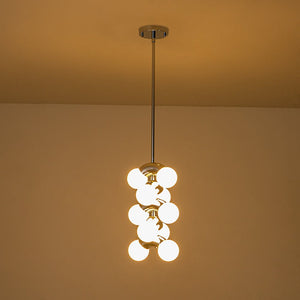 LightFixturesUSA-10-Light Pearl Tiered Milky Glass Globe Pendant Light-Pendant Light-10-Lt-Chrome