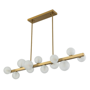 LightFixturesUSA-12-Light Brass Frosted Glass Bubble Linear Chandelier-Chandelier-Brass-
