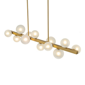 LightFixturesUSA-12-Light Brass Frosted Glass Bubble Linear Chandelier-Chandelier-Brass-