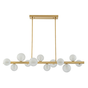 LightFixturesUSA-12-Light Brass Frosted Glass Bubble Linear Chandelier-Chandelier-Brass-