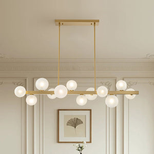 LightFixturesUSA-12-Light Brass Frosted Glass Bubble Linear Chandelier-Chandelier-Brass-