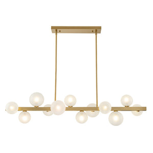 LightFixturesUSA-12-Light Brass Frosted Glass Bubble Linear Chandelier-Chandelier-Brass-