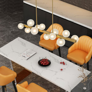 LightFixturesUSA-12-Light Brass Frosted Glass Bubble Linear Chandelier-Chandelier-Brass-