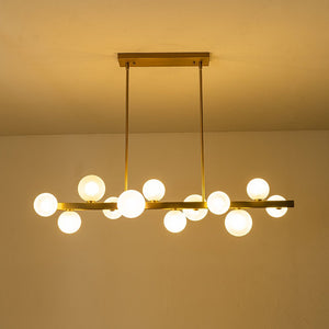 LightFixturesUSA-12-Light Brass Frosted Glass Bubble Linear Chandelier-Chandelier-Brass-