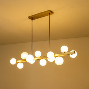 LightFixturesUSA-12-Light Brass Frosted Glass Bubble Linear Chandelier-Chandelier-Brass-