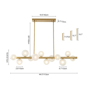 LightFixturesUSA-12-Light Brass Frosted Glass Bubble Linear Chandelier-Chandelier-Brass-