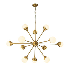 LightFixturesUSA-12-Light Opal Glass Globe Sputnik Chandelier-Chandelier-Brass (Pre-Order)-