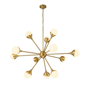 LightFixturesUSA-12-Light Opal Glass Globe Sputnik Chandelier-Chandelier-Brass (Pre-Order)-