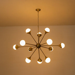 LightFixturesUSA-12-Light Opal Glass Globe Sputnik Chandelier-Chandelier-Brass (Pre-Order)-