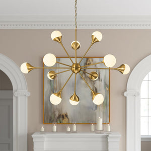 LightFixturesUSA-12-Light Opal Glass Globe Sputnik Chandelier-Chandelier-Brass (Pre-Order)-