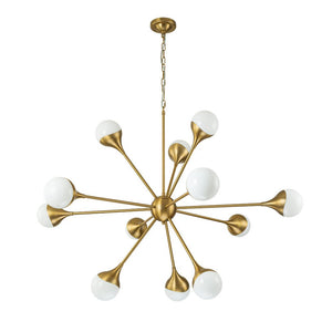 LightFixturesUSA-12-Light Opal Glass Globe Sputnik Chandelier-Chandelier-Brass (Pre-Order)-