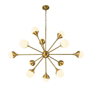 LightFixturesUSA-12-Light Opal Glass Globe Sputnik Chandelier-Chandelier-Brass (Pre-Order)-