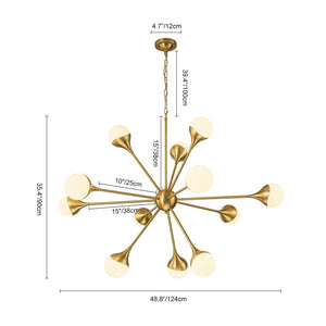 LightFixturesUSA-12-Light Opal Glass Globe Sputnik Chandelier-Chandelier-Brass (Pre-Order)-