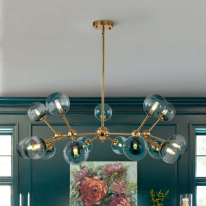 LightFixturesUSA-15-Light Blue Glass Globe Bubble Sputnik Branch Chandelier-Chandelier-Gold-